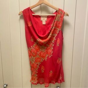 Vintage April Cornell -Pink Floral Cowl Neck Blouse-Size S